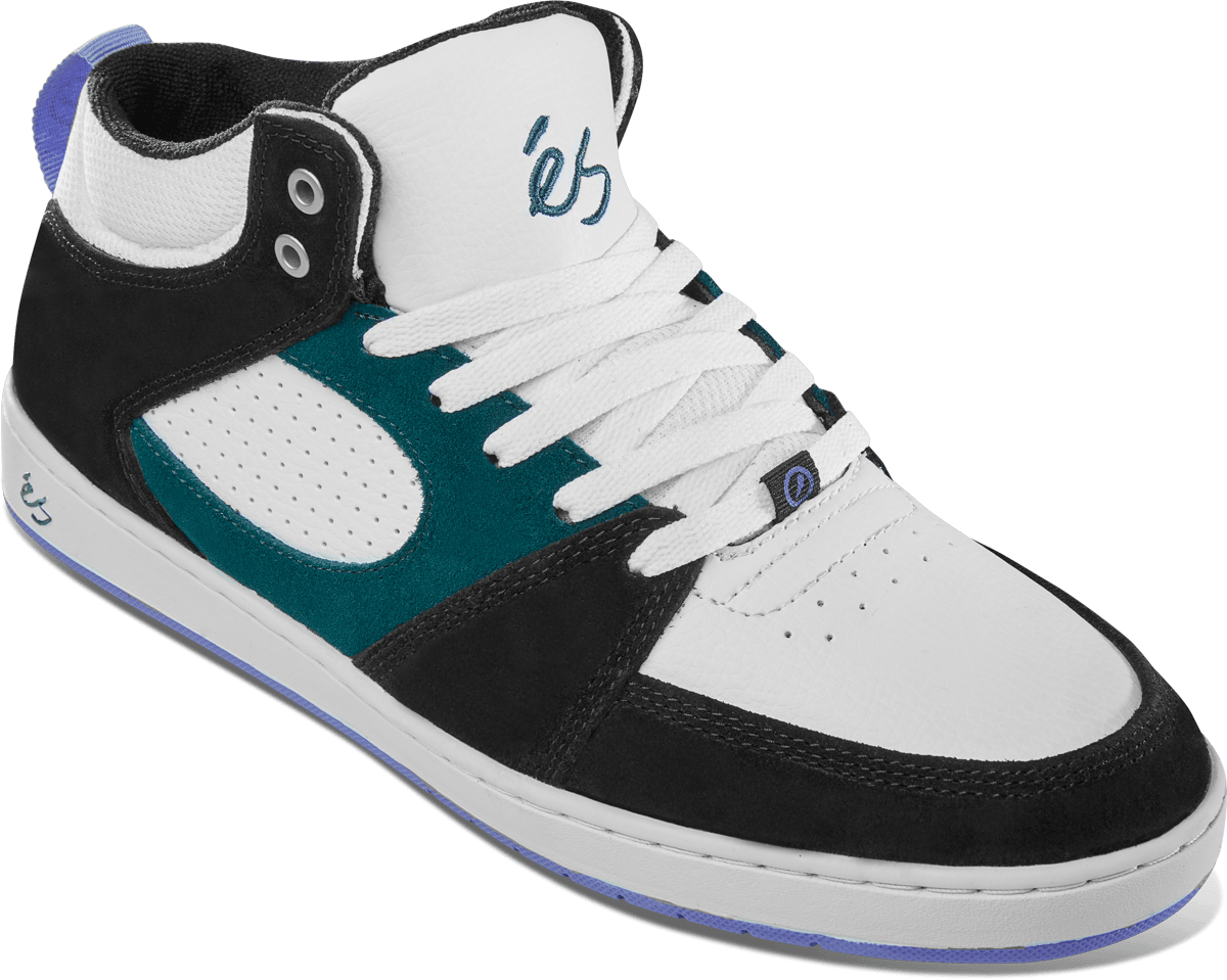accel slim mid - skate shoes - black/white/green - esskateboarding