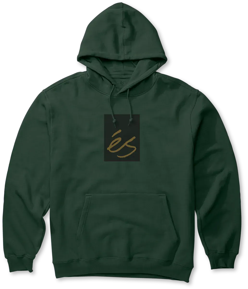 Main Block Pullover Hoodie Hunter Green | éS skateboarding Screen Hooded Fleece Es Footwear Sneakers Skate Style OG Premium