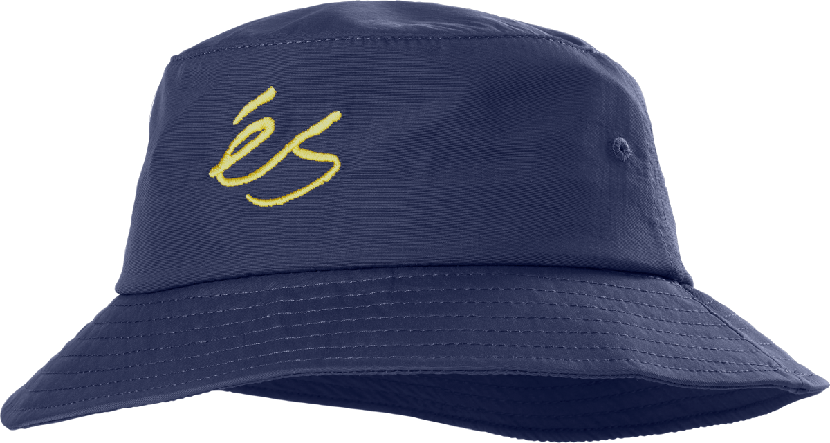 Navy ES bucket hat made from 100% nylon with yellow logo embroidery.