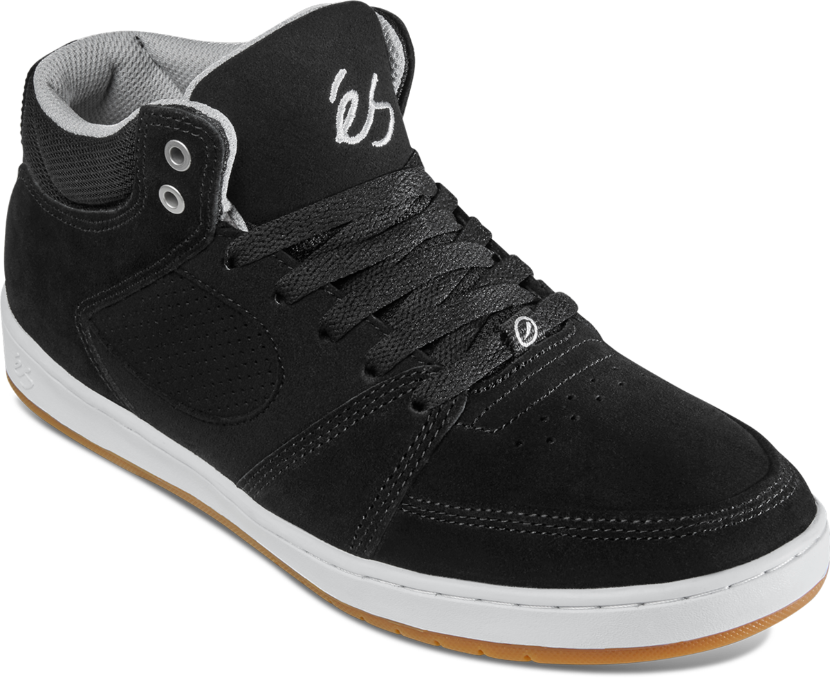 accel slim mid - skate shoes - black/white/silver - esskateboarding