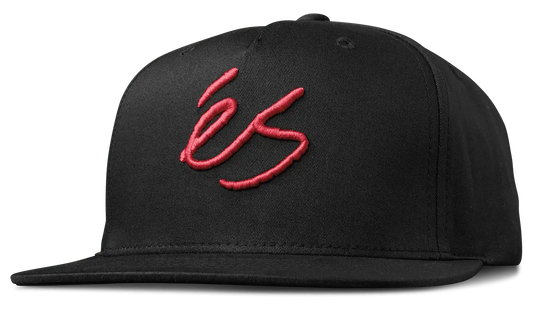 Script Snapback Hat in Black, side view | éS Skateboarding