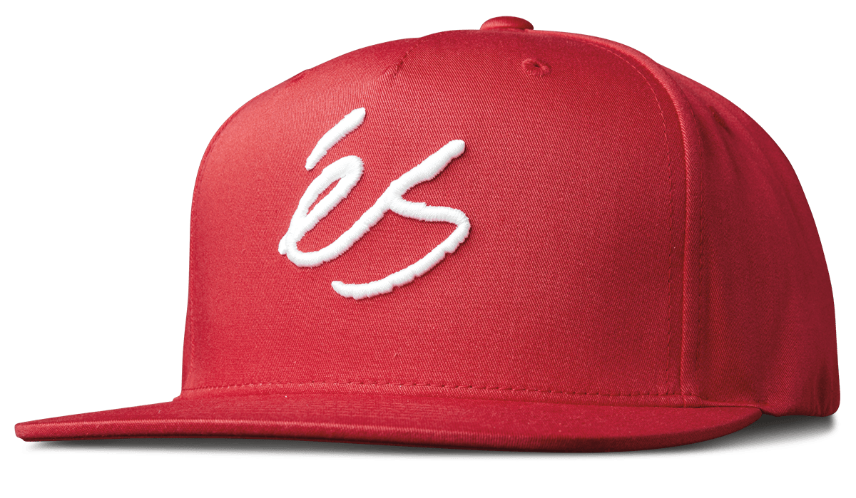 Script Snapback Hat Red Structured Fit éS skateboarding