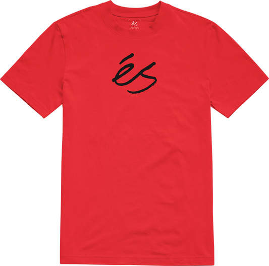 Red SCRIPT MID TEE in 100% cotton jersey with black script logo.