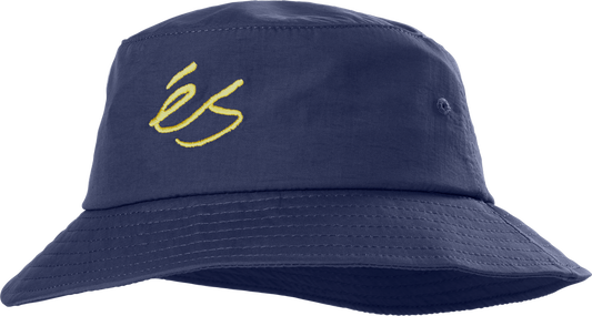 Navy ES bucket hat made from 100% nylon with yellow logo embroidery.