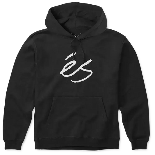 Script Pullover Hoodie Black Fleece | éS Skateboarding Screen Hooded Fleece Es Footwear Sneakers Skate Style OG Premium